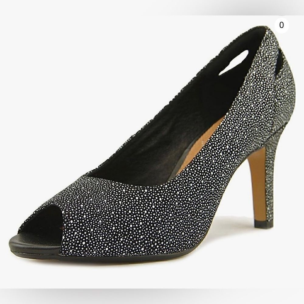 Clarks Women's Artisan Heavenly Maze Peep-Toe Pumps Black Nubuck Size 8.5